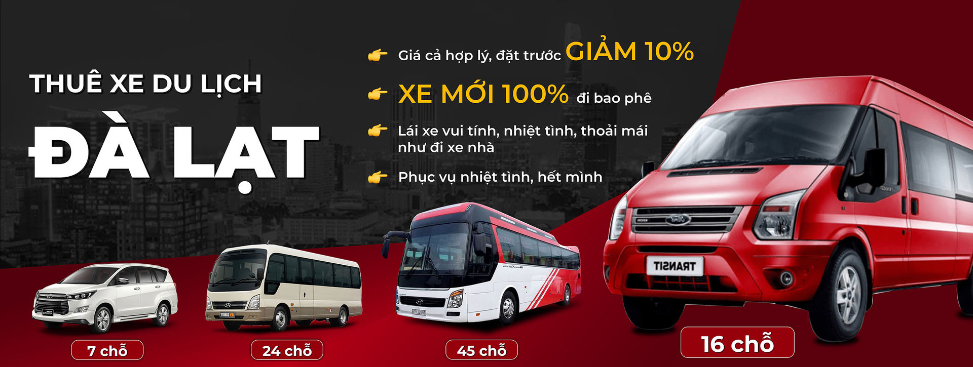 Ưu đãi tháng 6 dịch vụ cho thuê xe hơi Ngọc Anh Đà Lạt xe đời mới